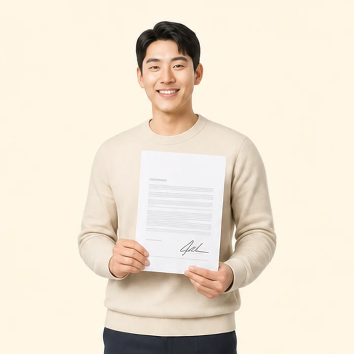 QM6 중고차 장기렌트 서면 견적서를 들고 있는 고객